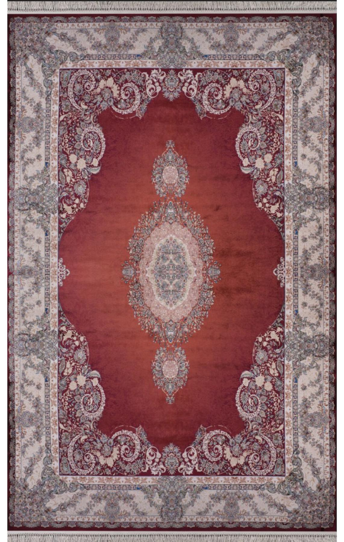 Artemis Halı 05190A Bordo Akrilik Yıkanabilir İnce Kaymaz Jüt Taban Dikdörtgen Makine Dokuma Salon Halısı 60x100 cm