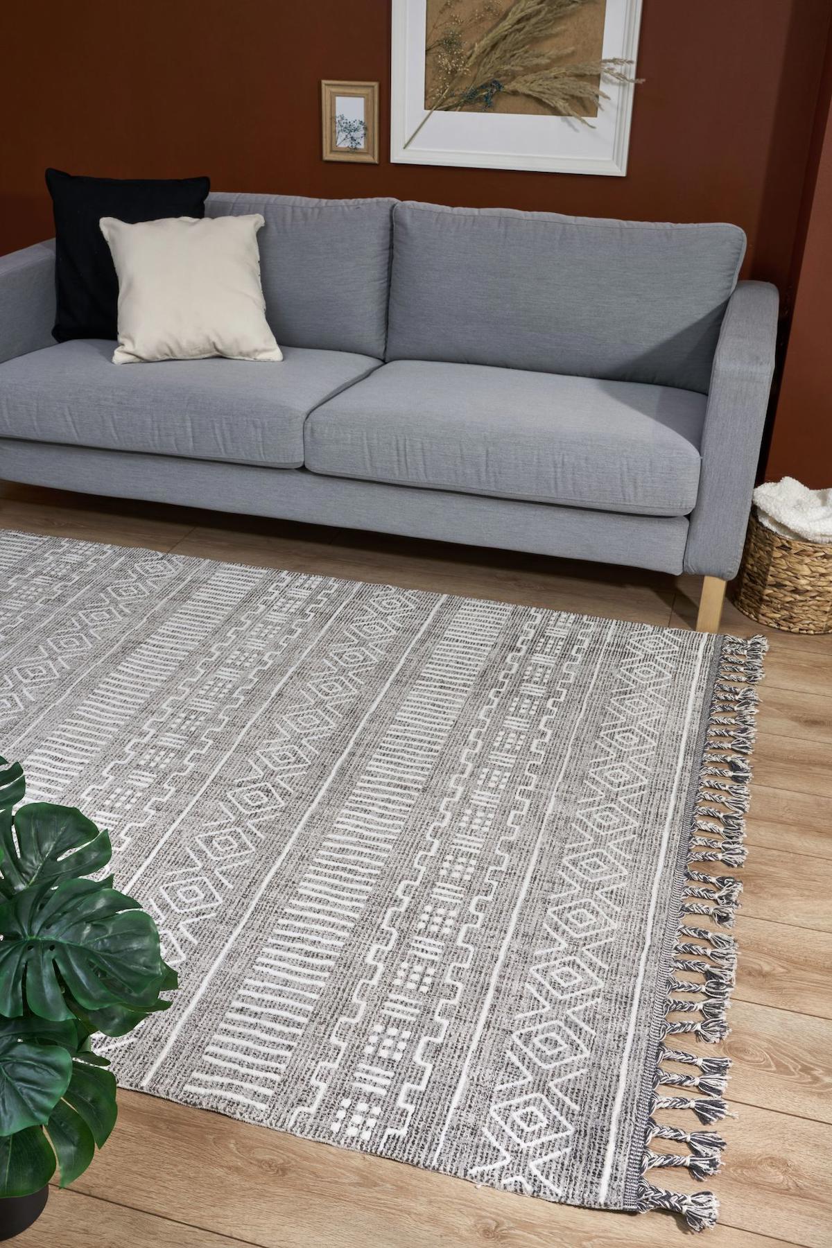 Apex Marakeş 1616 Krem Pamuk Yıkanabilir İnce Kaymaz Jüt Taban Dikdörtgen Makine Dokuma Salon Halısı 100x300 cm