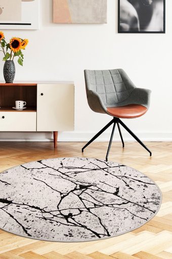 Dijidekor Gri 7 mm Polyester Antistatik Yıkanabilir Orta Kaymaz Dot Taban Yuvarlak Makine Dokuma Salon Halısı 200x290 cm