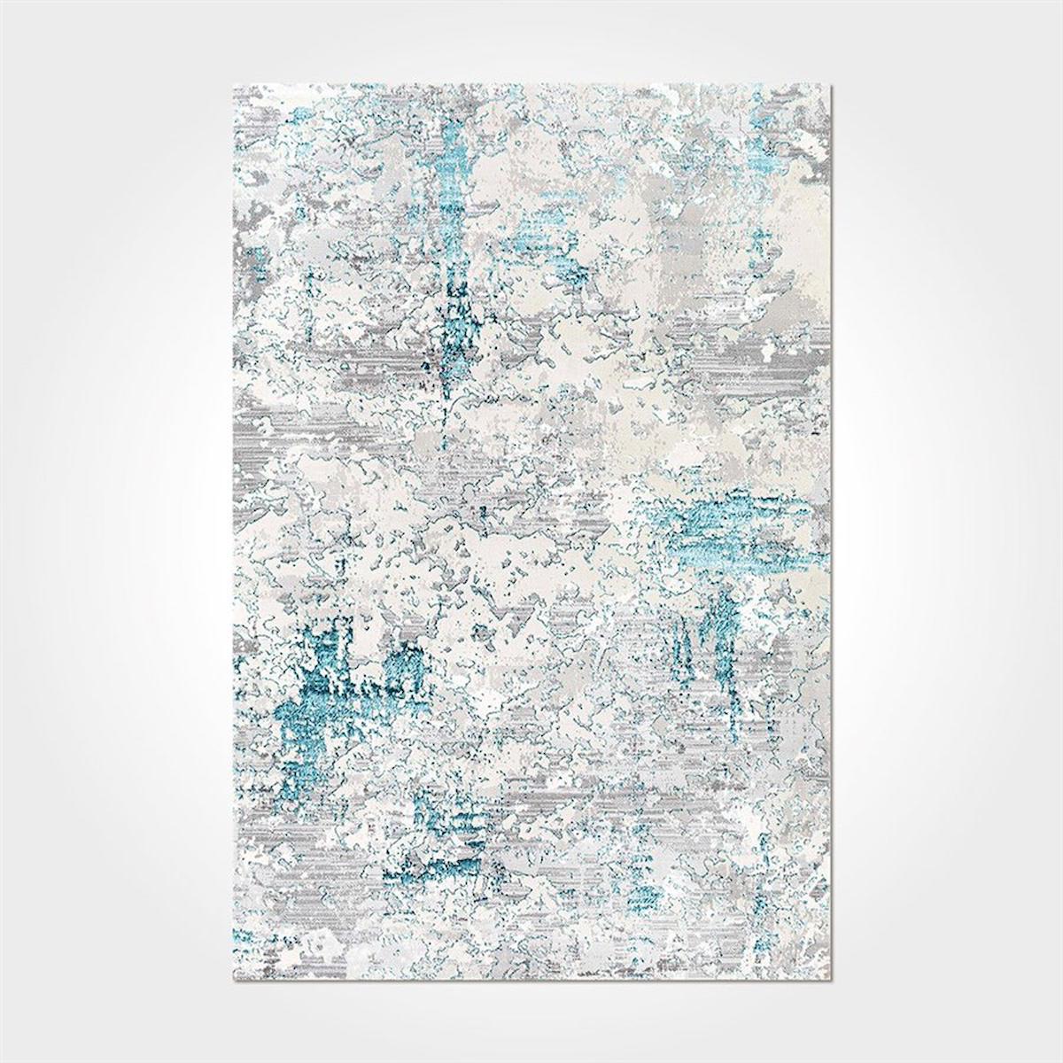 Crea Halı 2553PC Çok Renkli Pamuk-Polyester Yıkanabilir İnce Kaymaz Pamuk Taban Soyut Temalı Dikdörtgen Makine Dokuma Salon Halısı 120x200 cm