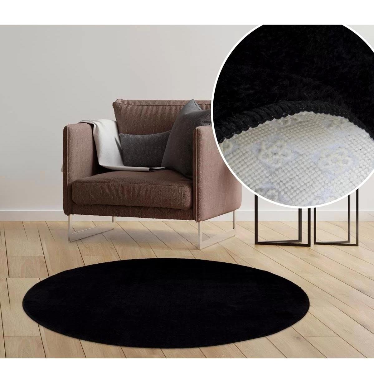 Orkide Home Siyah 14 mm Polyester Yıkanabilir Kalın Kaymaz Jel Taban Yuvarlak Makine Dokuma Salon Halısı 100x150 cm