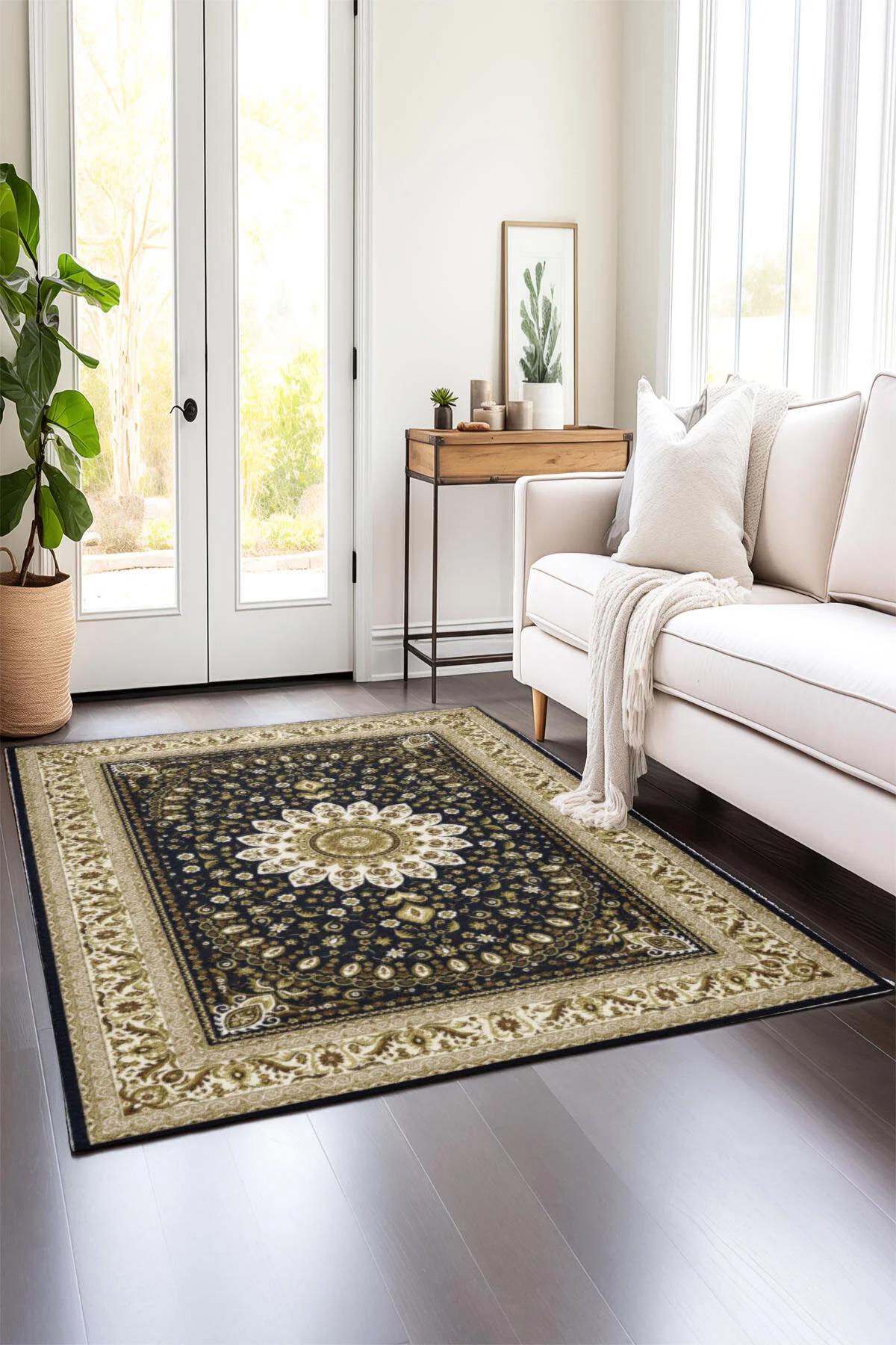 Comotex Krem 7 mm Polyester Antibakteriyel Yıkanabilir Kalın Kaymaz Taban Dikdörtgen Makine Dokuma Salon Halısı 160x230 cm