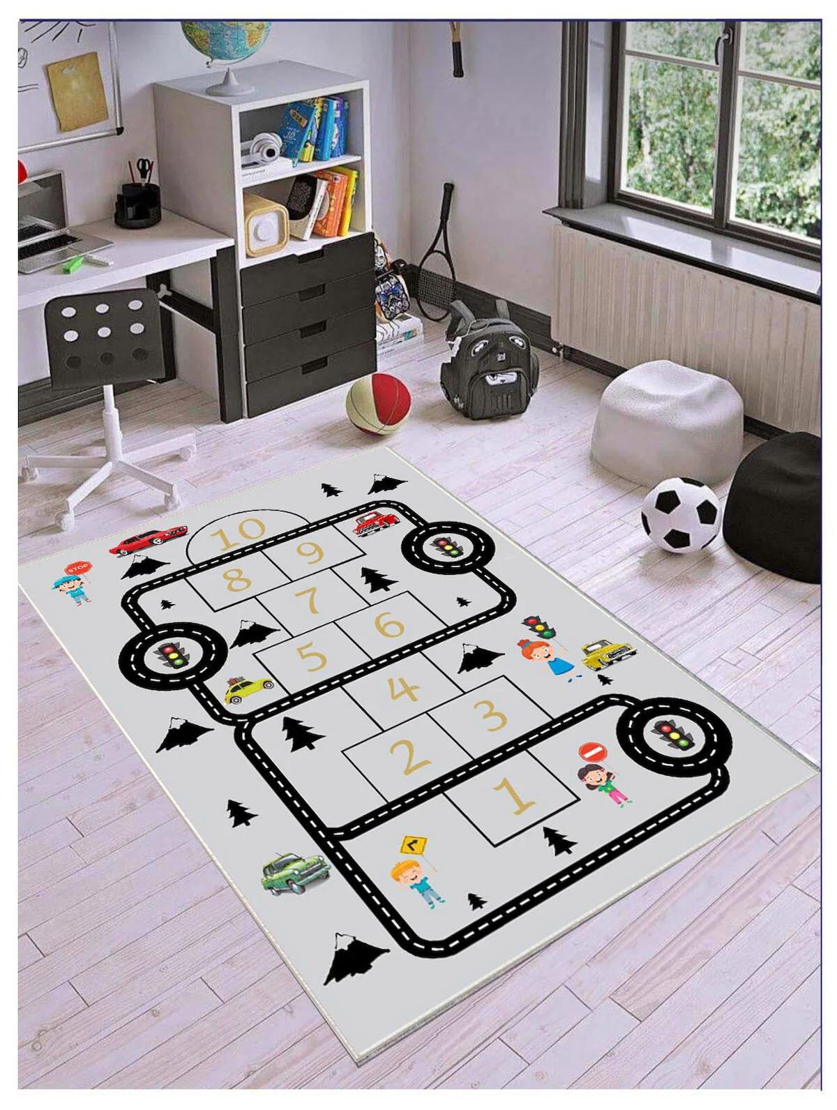 Sty Home Çok Renkli 0.8 mm Polyester Toz Tutmaz Yıkanabilir İnce Kaymaz Lateks Taban Hayvan Desenli Dikdörtgen Makine Dokuma Çocuk Odası Halısı 133x190 cm