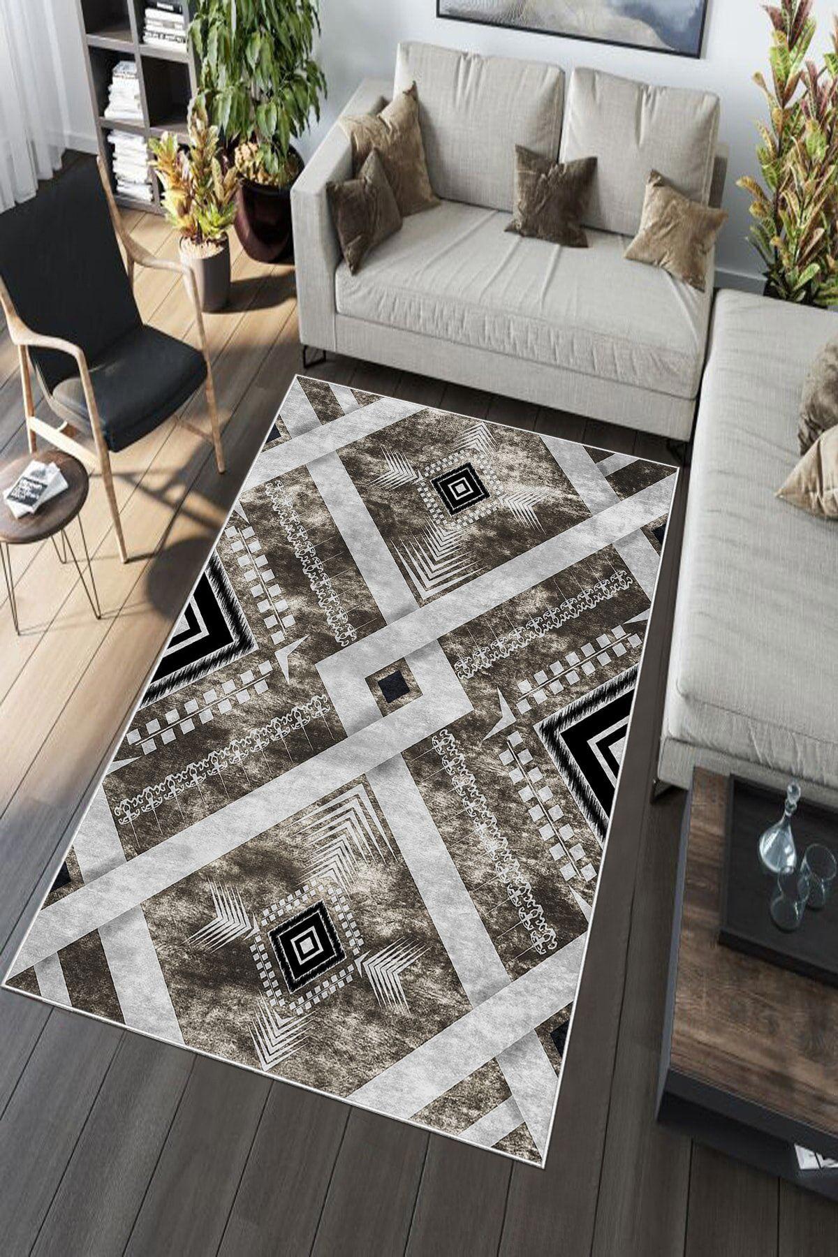 Aldora A175 Kahverengi 9 mm Deri Toz Tutmaz Yıkanabilir Orta Kaymaz Taban Dikdörtgen Makine Dokuma Salon Halısı 120x180 cm