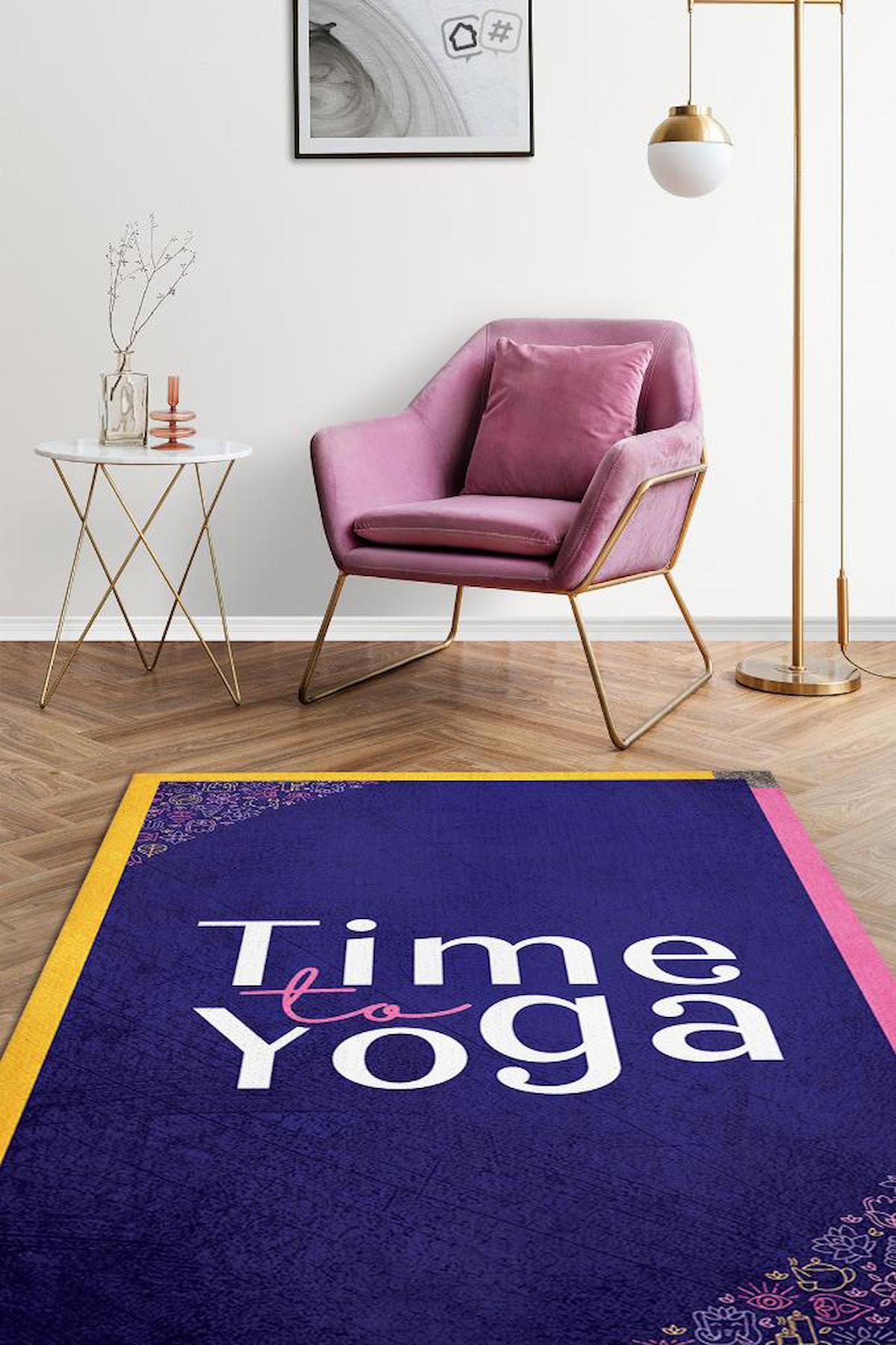 Homshtag Yoga Zamanı Çok Renkli 4 mm Pamuk Antistatik Yıkanabilir İnce Kaymaz Dikdörtgen Makine Dokuma Hobi Odası Halısı 180x180 cm