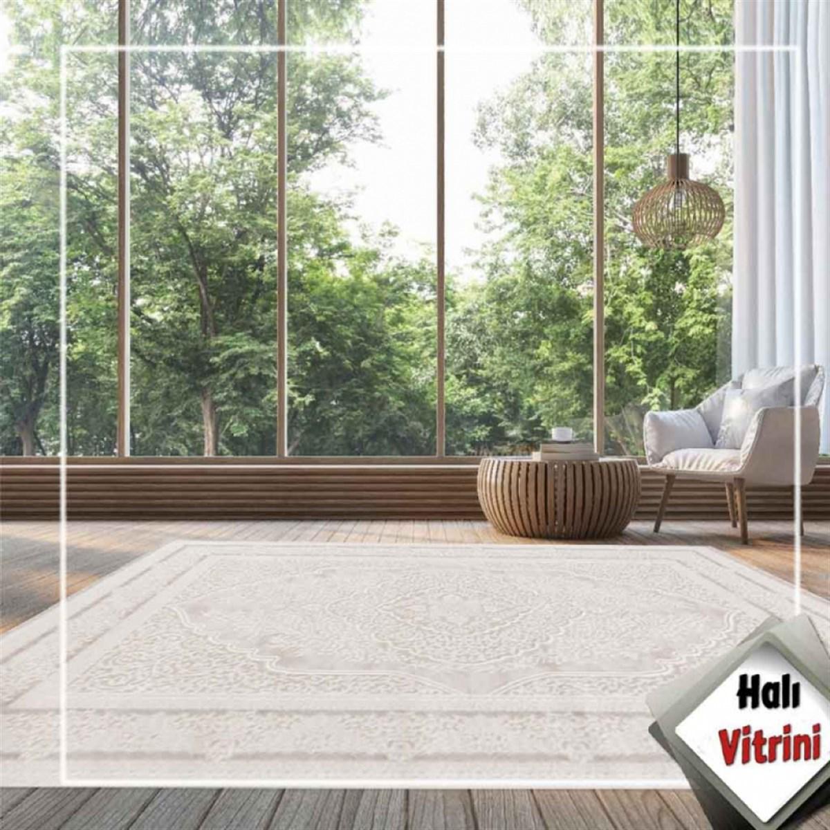 Merinos Rodin 32800 Vizon 8 mm Akrilik Toz Tutmaz Yıkanabilir Kalın Kaymaz Dikdörtgen Makine Dokuma Salon Halısı 80x400 cm