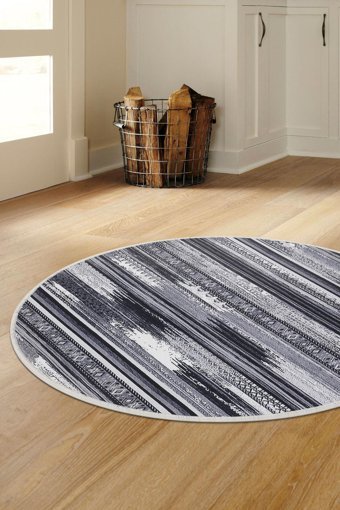Dijidekor Köln Gri 7 mm Polyester Yıkanabilir Orta Kaymaz Dot Taban Yuvarlak Makine Dokuma Salon Halısı 100x150 cm