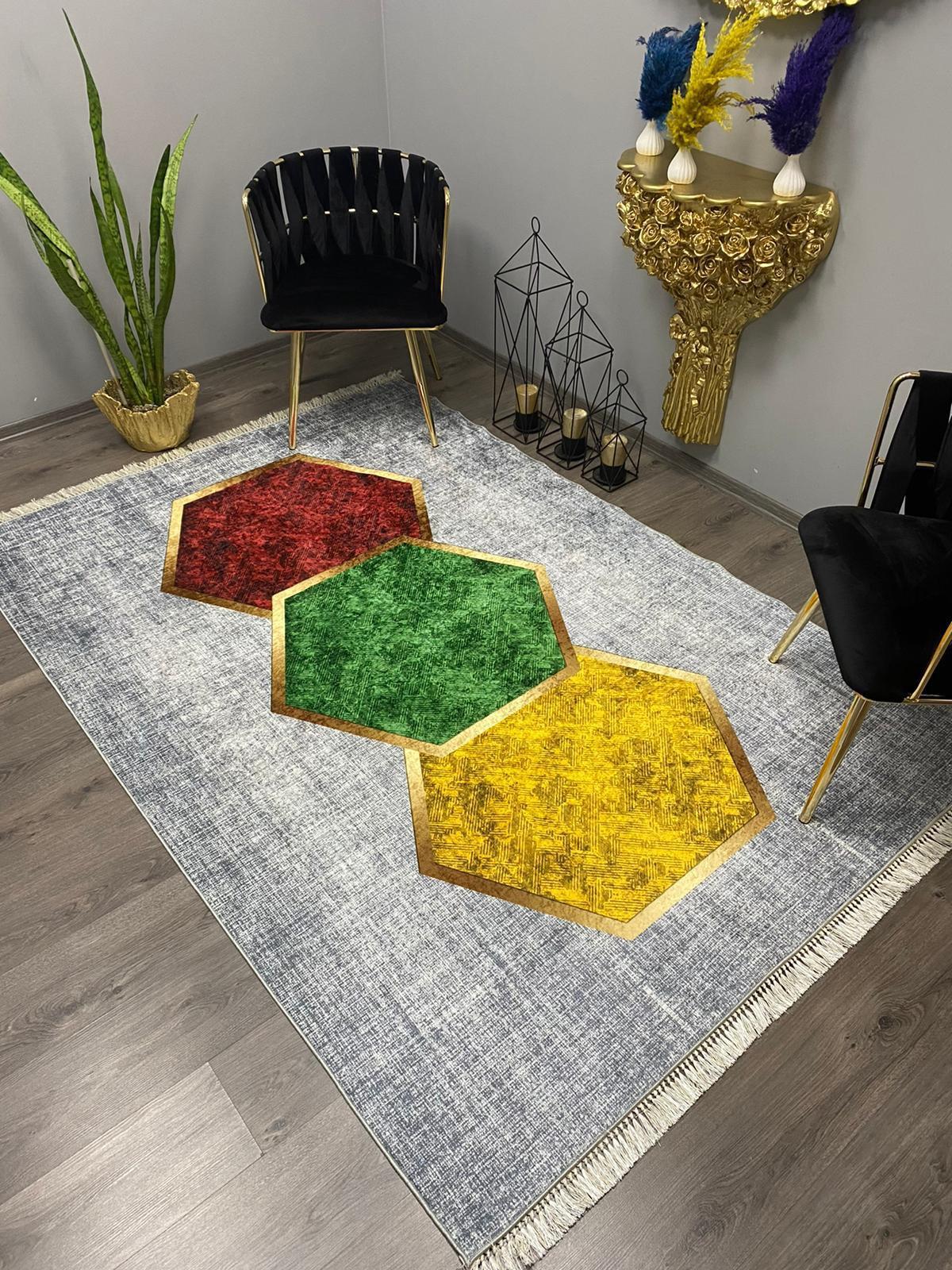 Halı Furyası Çok Renkli 0.8 mm Polyester Leke Tutmaz Yıkanabilir İnce Kaymaz Lateks Taban Dikdörtgen Makine Dokuma Salon Halısı 200x300 cm