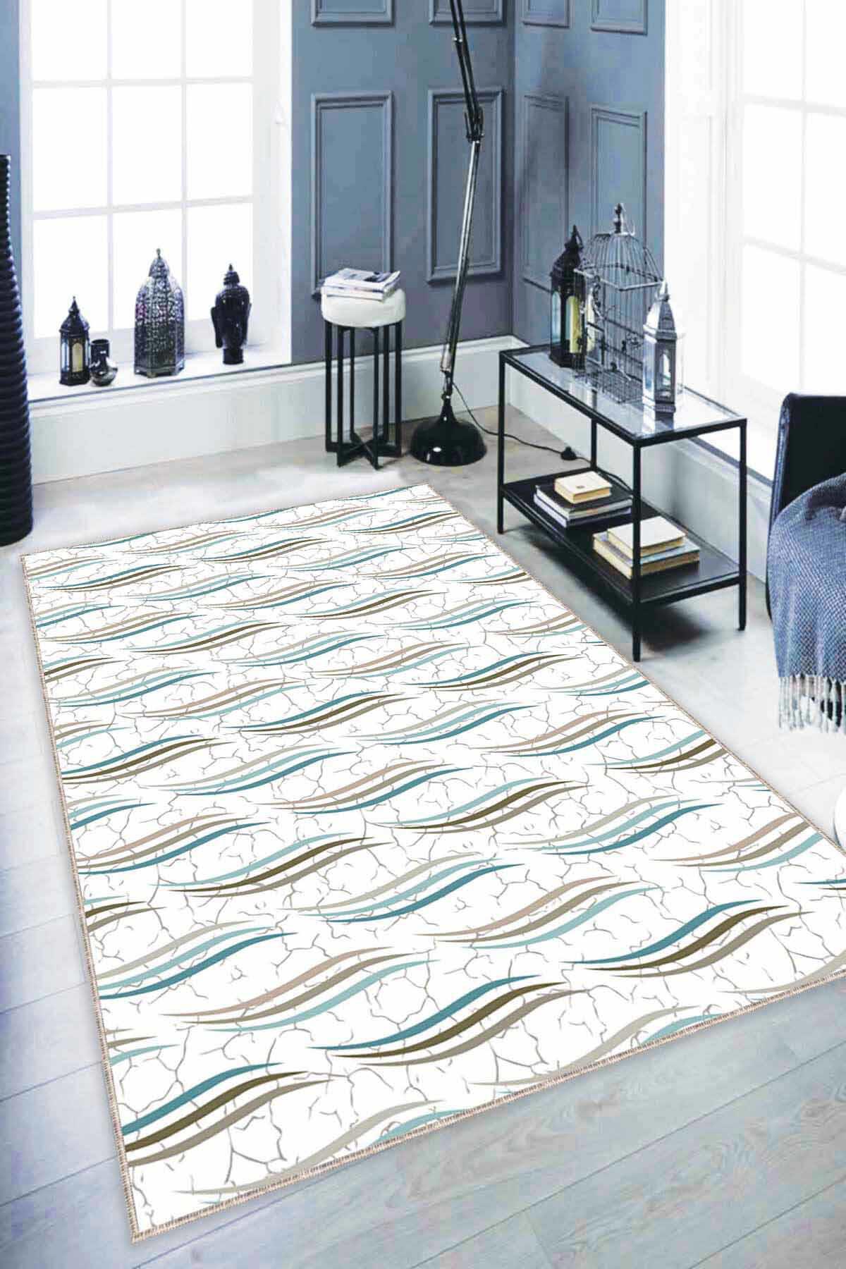 Viva Home RUZ05 Çok Renkli 7 mm Mikropolyester Koku Yapmaz-Leke Tutmaz-Toz Tutmaz Yıkanabilir İnce Kaymaz Dot Taban Dikdörtgen Makine Dokuma Antre-Oturma Odası-Salon-Yatak Odası Halısı 130x190 cm