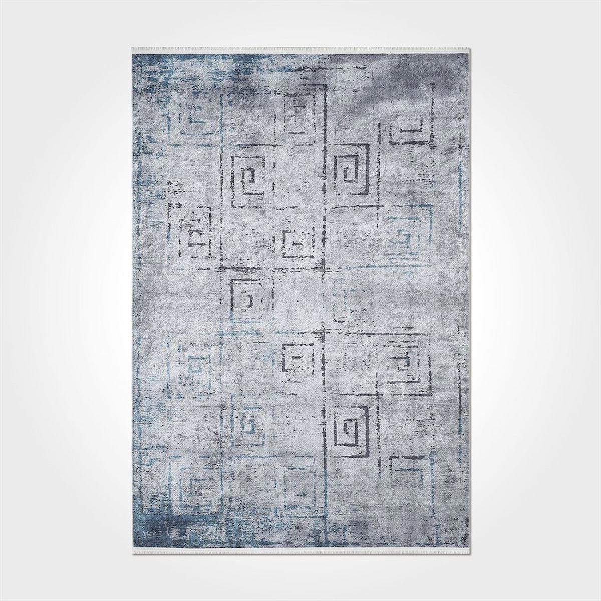 Crea Halı 2455PC Gri Pamuk-Polyester Yıkanabilir İnce Kaymaz Dikdörtgen Makine Dokuma Salon Halısı 120x180 cm