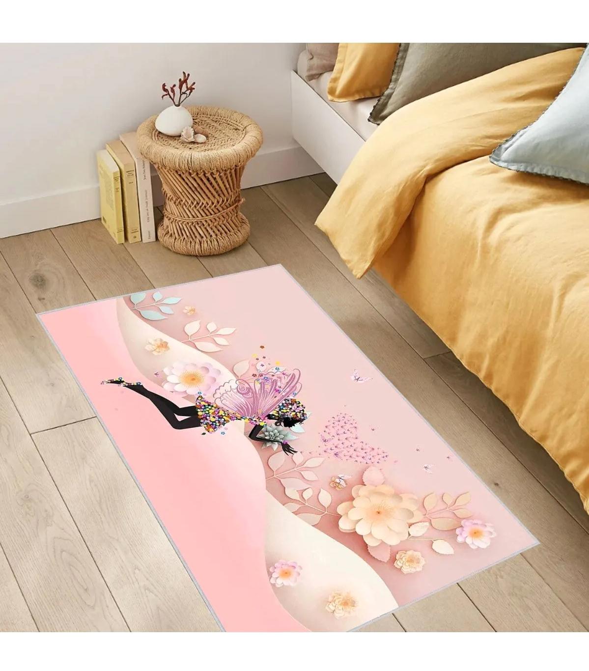 Rovigo Home RVG0384 Çok Renkli 8 mm Polyester Antibakteriyel-Leke Tutmaz-Toz Tutmaz Yıkanabilir İnce Kaymaz Dot Taban Dikdörtgen Makine Dokuma Salon Halısı 80x300 cm