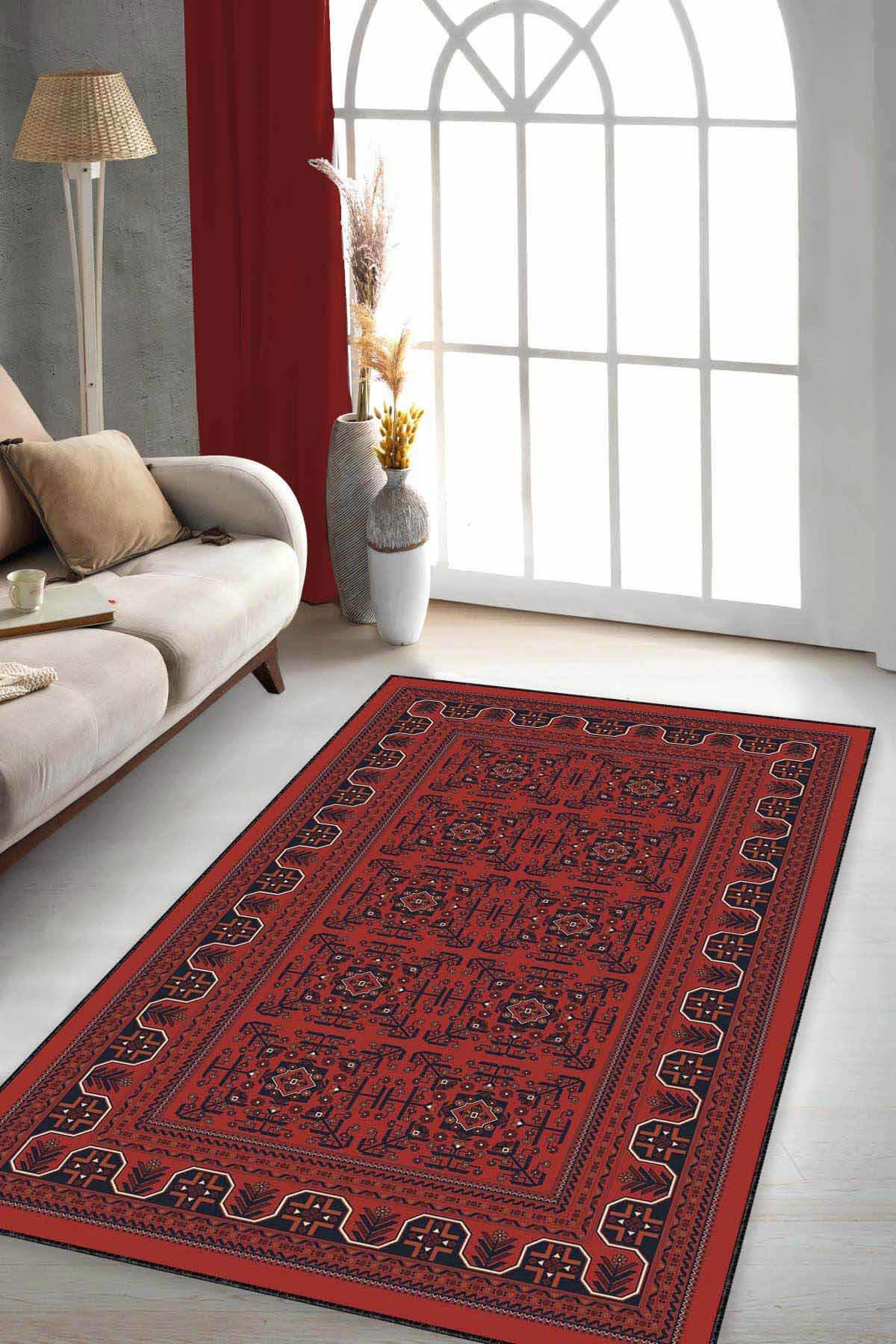 Viva Home RV353 Bordo 7 mm Mikropolyester Leke Tutmaz-Toz Tutmaz Yıkanabilir Orta Kaymaz Dot Taban Dikdörtgen Makine Dokuma Salon Halısı 100x200 cm