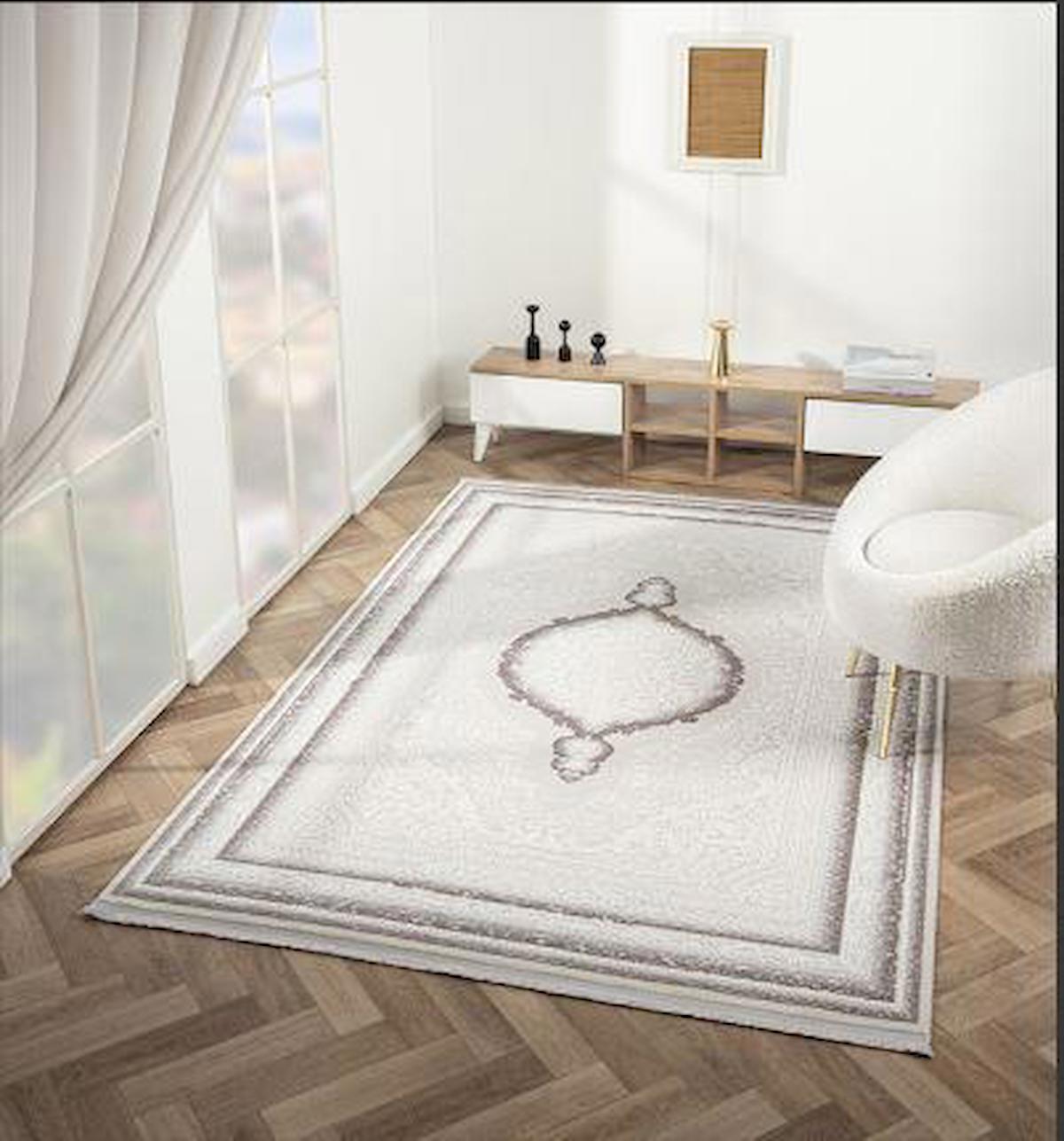 Çam Halı Crown FL001A Vizon 12 mm Akrilik Yıkanabilir Orta Dikdörtgen Makine Dokuma Salon Halısı 160x230 cm