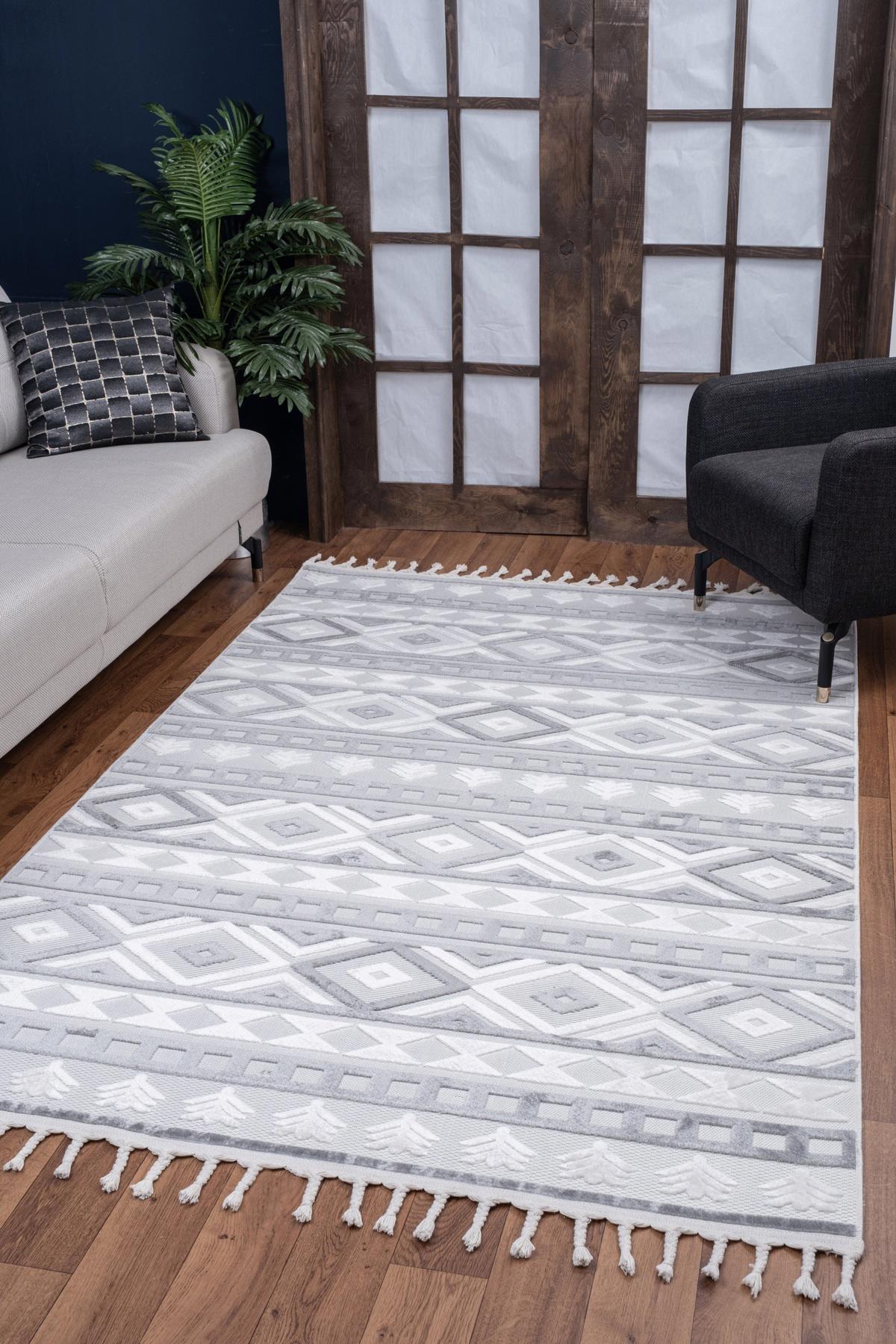 Valery Home Çok Renkli 12 mm Polipropilen Yıkanabilir İnce Kaymaz Lateks Taban Dikdörtgen Makine Dokuma Oturma Odası-Salon Halısı 200x300 cm