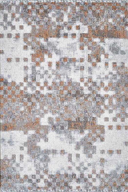Atlas Halı Aster AQ05C Çok Renkli 10 mm Akrilik Yıkanabilir İnce Kaymaz Jüt Taban Geometrik Dikdörtgen Makine Dokuma Salon Halısı 100x150 cm