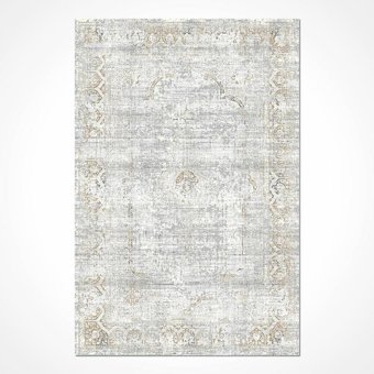 Crea Halı Milad MD004 Krem 7.5 mm Akrilik-Viskon Toz Tutmaz Yıkanabilir Orta Pamuk Taban Dikdörtgen Makine Dokuma Salon Halısı 60x90 cm