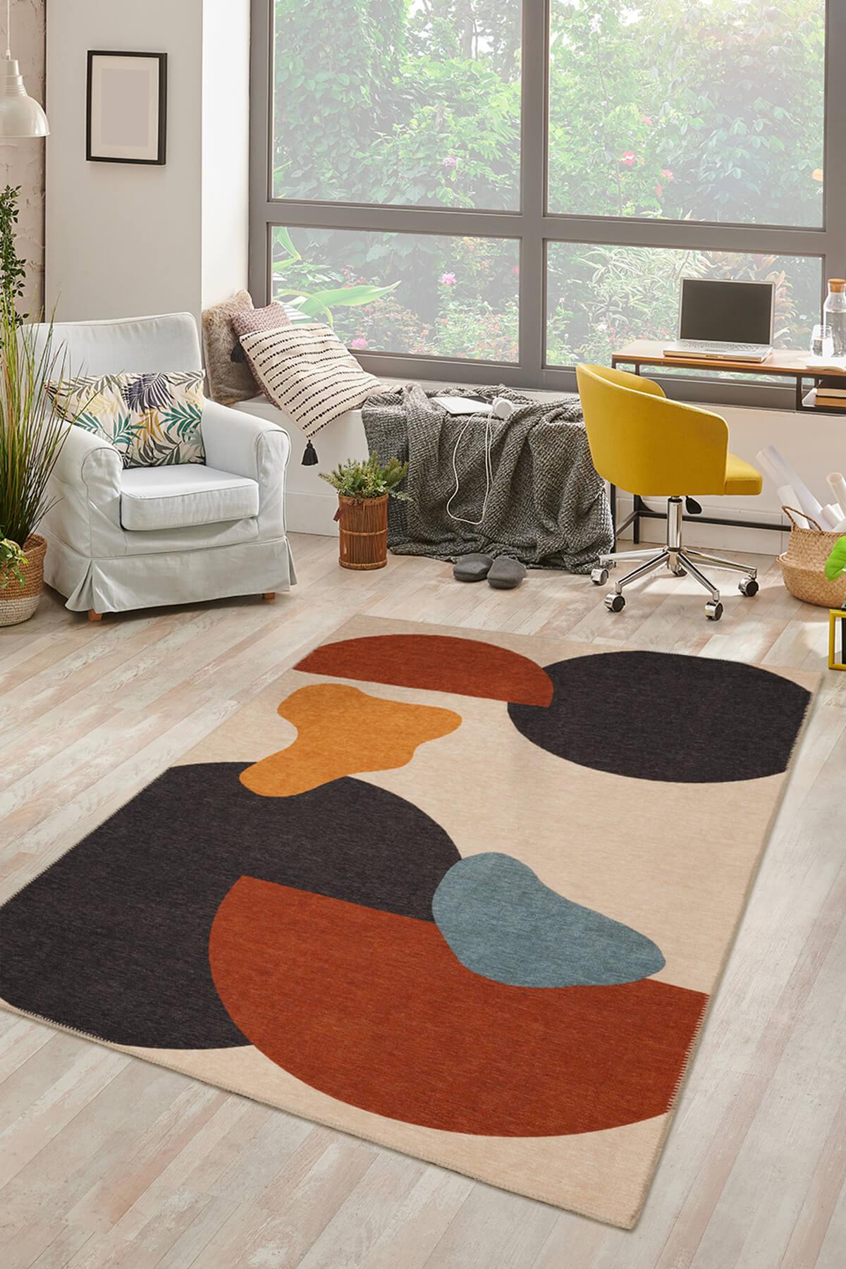 Artloop AL-402 Krem 4 mm Polyester Yıkanabilir İnce Kaymaz Dikdörtgen Makine Dokuma Salon Halısı 160x230 cm