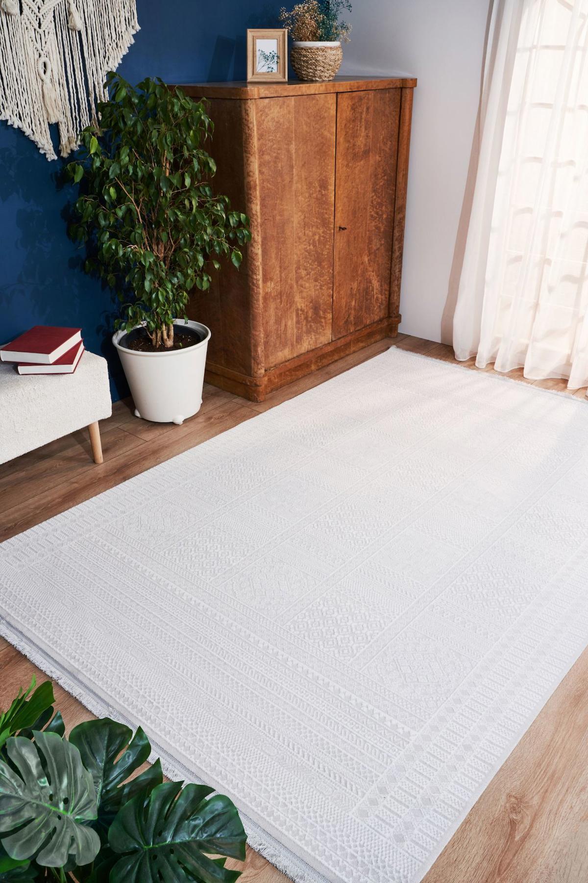 Apex Vivaldi 9761 Çok Renkli Pamuk Yıkanabilir İnce Kaymaz Jüt Taban Dikdörtgen Makine Dokuma Salon Halısı 50x80 cm
