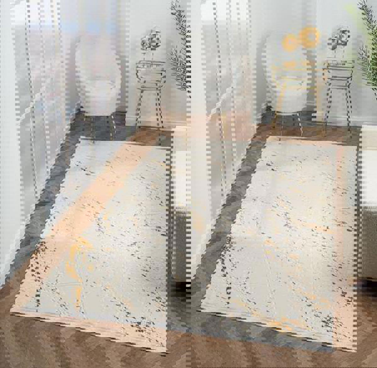 Çam Halı Scarlet SC009A Altın 11 mm Akrilik Silinebilir Yıkanabilir Orta Dikdörtgen Makine Dokuma Salon Halısı 100x300 cm