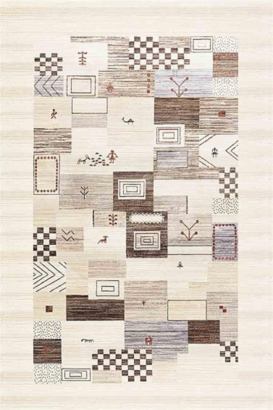 Kreasyon Halı Pandora 2745 Vizon 5 mm Polyester Yıkanabilir Kalın Kaymaz Pamuk Taban Dikdörtgen Makine Dokuma Salon Halısı 160x230 cm