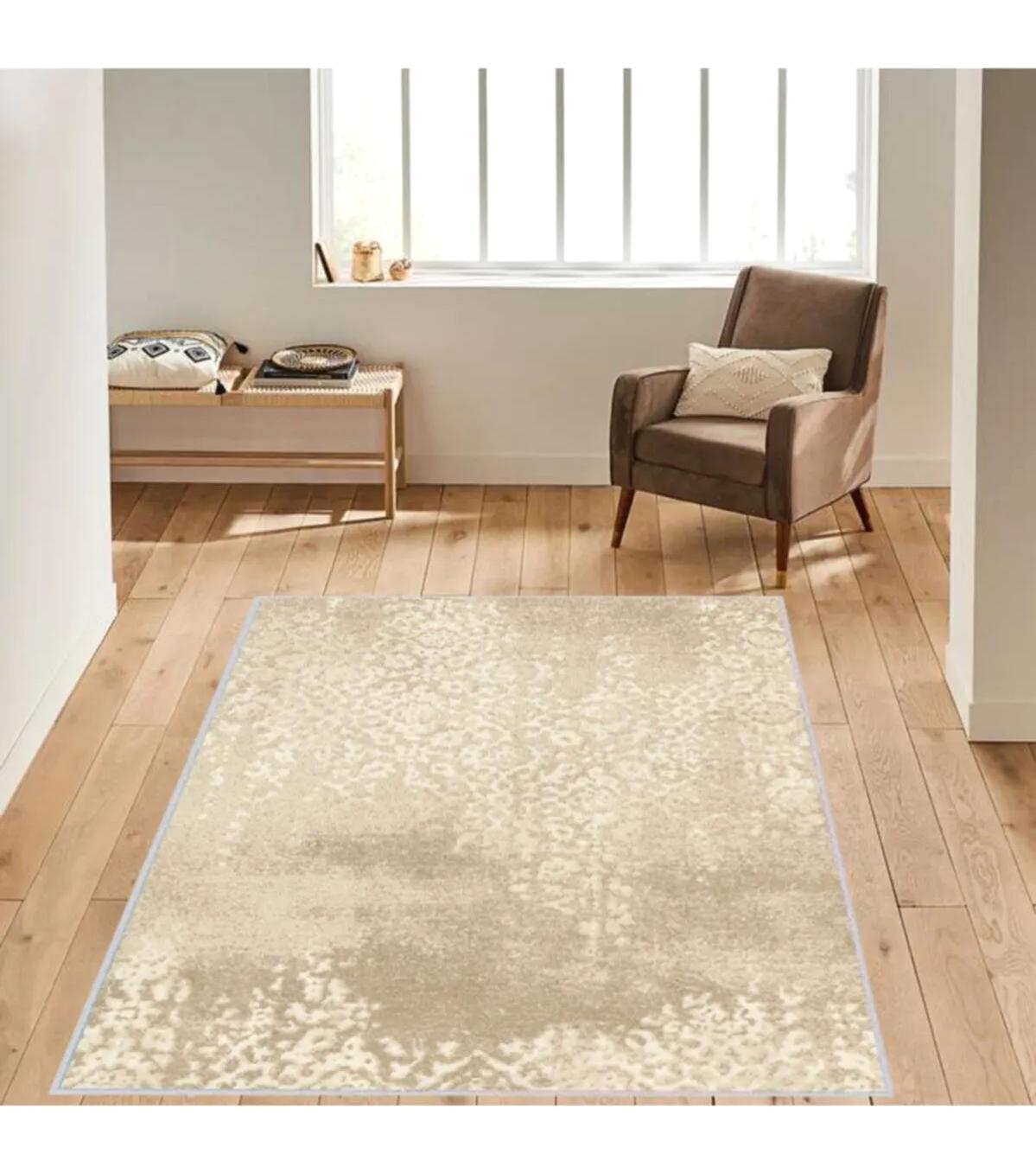 Rovigo Home RVG1056 Krem 8 mm Polyester Leke Tutmaz-Toz Tutmaz Yıkanabilir İnce Kaymaz Dot Taban Dikdörtgen Makine Dokuma Salon Halısı 200x290 cm
