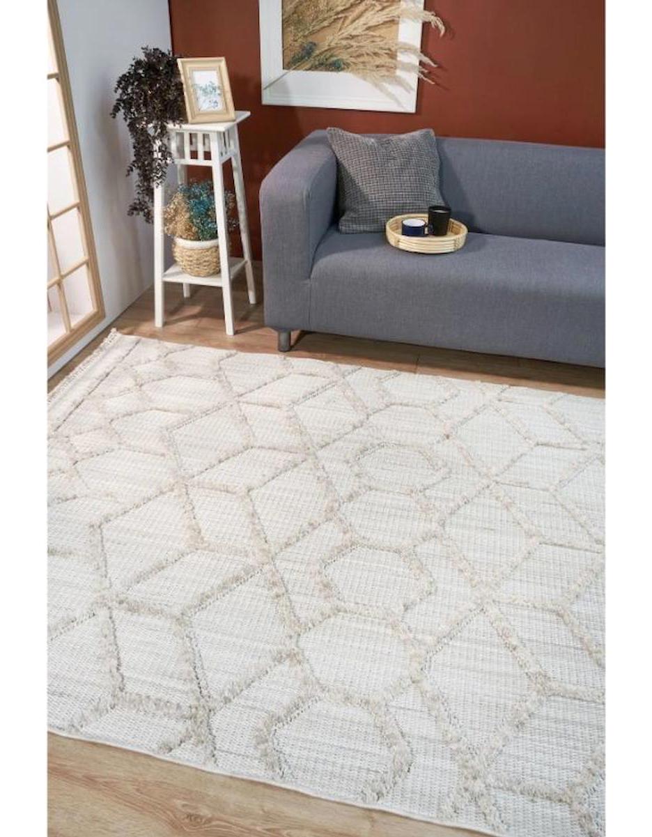 Homeva 9561 Bej 6-12 mm Polyester Yıkanabilir Orta Kaymaz Dikdörtgen Makine Dokuma Salon Halısı 180x250 cm