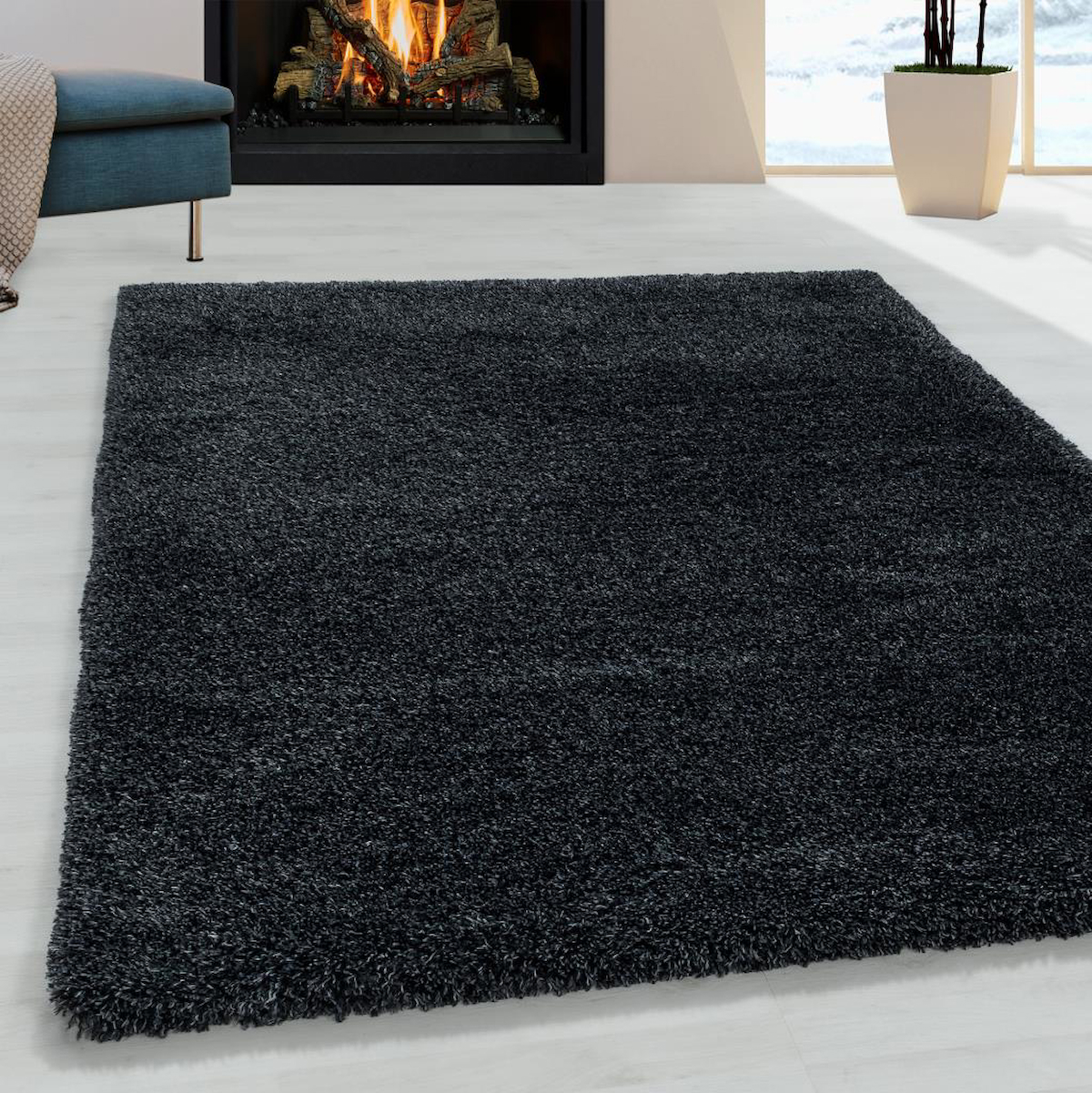 Carpettex Antrasit 30 mm Polipropilen Antibakteriyel Kalın Kaymaz Dikdörtgen Makine Dokuma Salon Halısı 100x200 cm