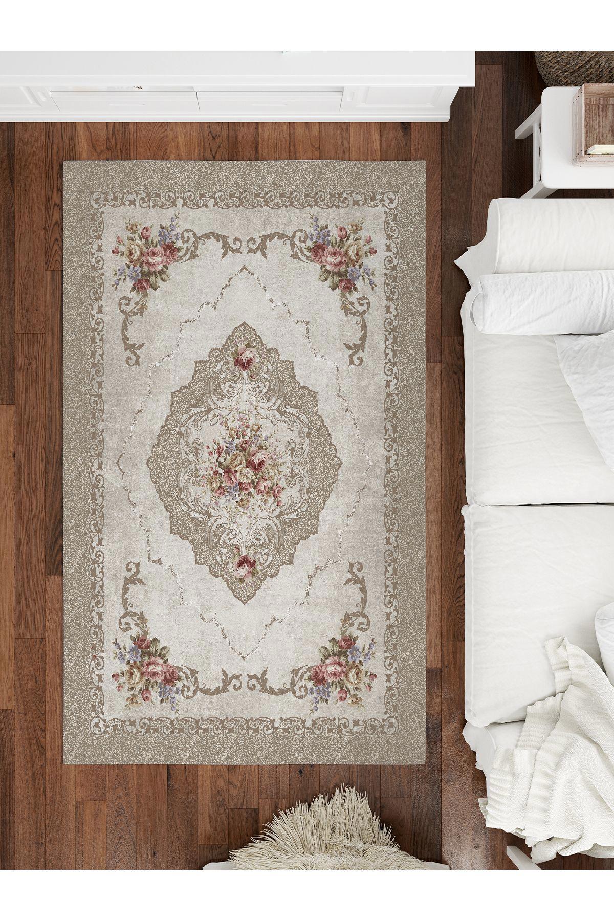 İnspira Krem 12 mm Polyester Antibakteriyel-Leke Tutmaz-Toz Tutmaz Yıkanabilir Orta Kaymaz Dot Taban Dikdörtgen Makine Dokuma Oturma Odası-Salon Halısı 200x290 cm