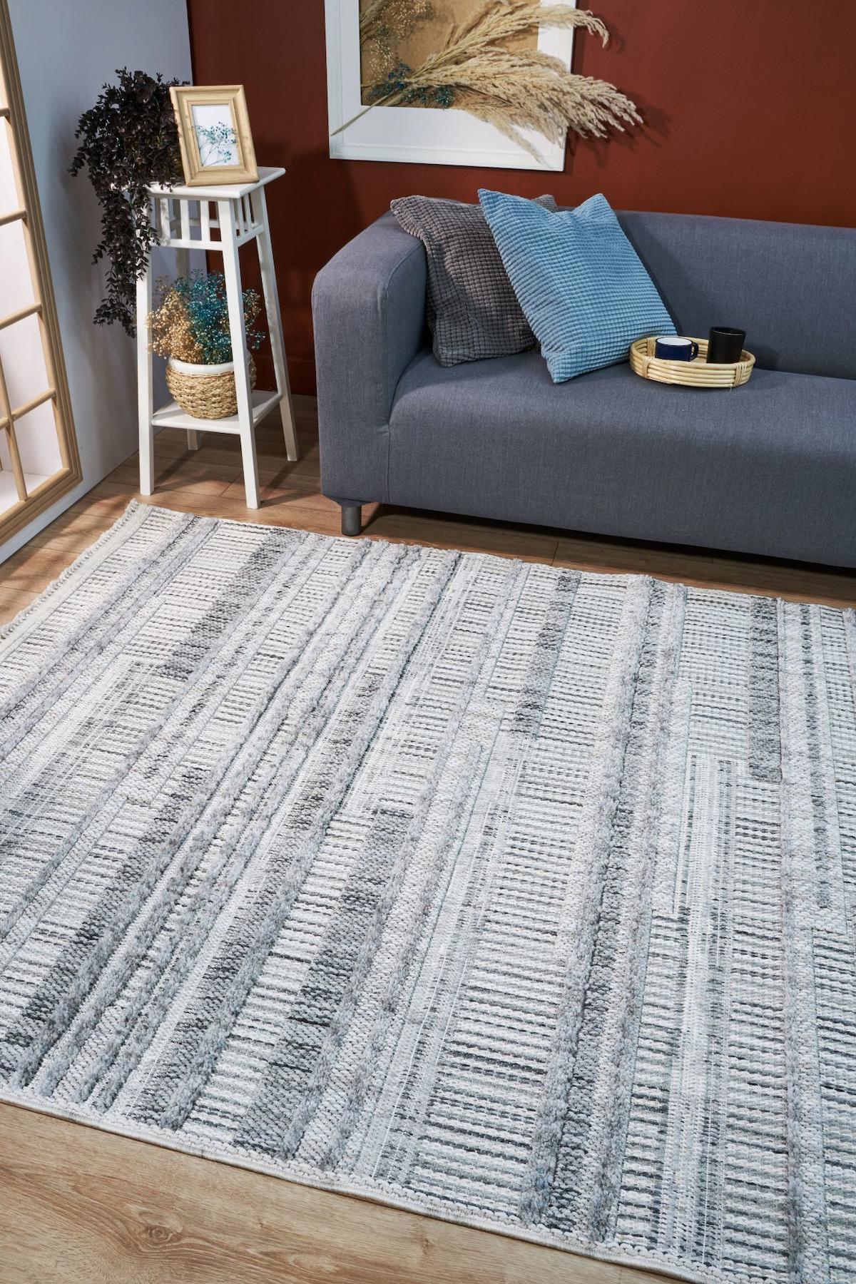Apex Vesta 9531 Çok Renkli Pamuk Yıkanabilir İnce Kaymaz Jüt Taban Dikdörtgen Makine Dokuma Salon Halısı 120x180 cm