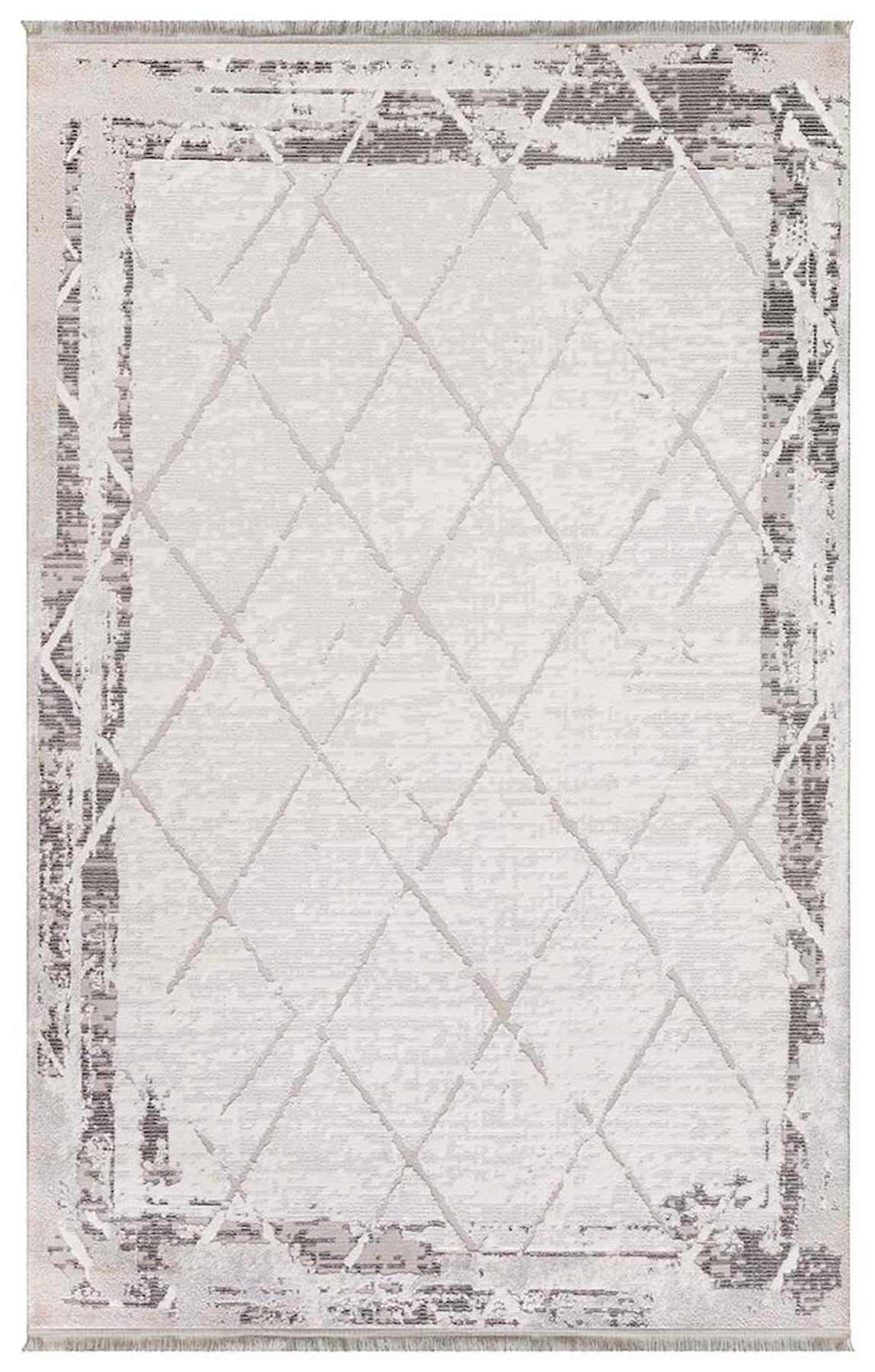 İpek Mekik Halı Fasilis 1301A Gri 7 mm Akrilik Yıkanabilir Orta Kaymaz Pamuk Taban Geometrik Dikdörtgen Makine Dokuma Antre-Çocuk Odası-Salon-Yatak Odası Halısı 80x150 cm