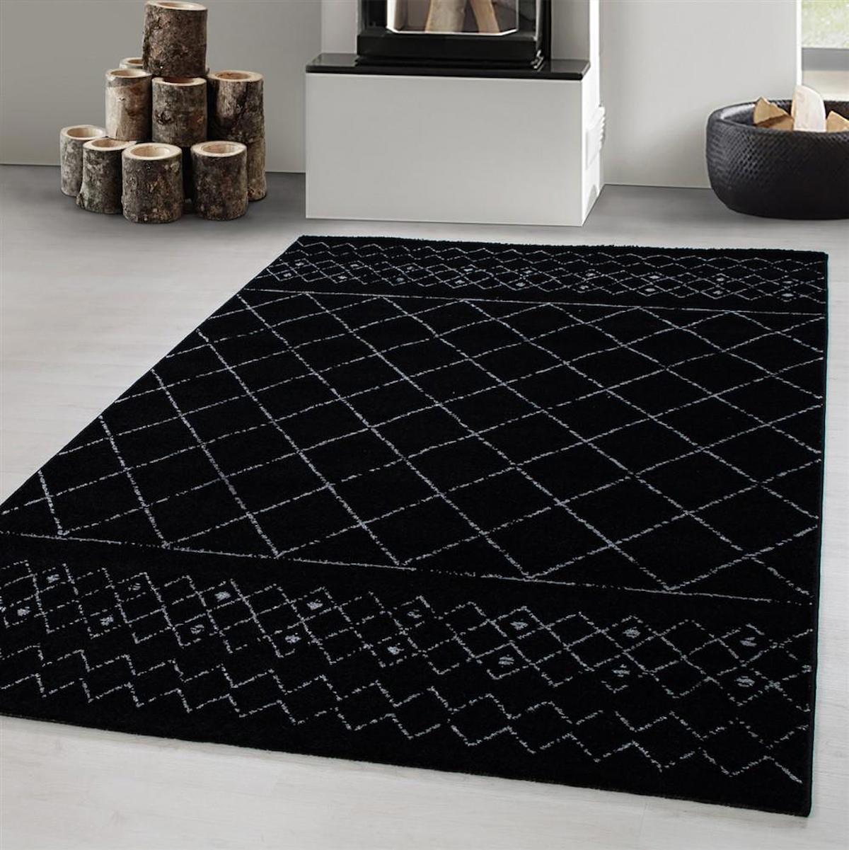 Red Halı Siyah 10 mm Polipropilen Antibakteriyel Yıkanabilir Kalın Kaymaz Jüt Taban Dikdörtgen Makine Dokuma Salon Halısı 80x150 cm