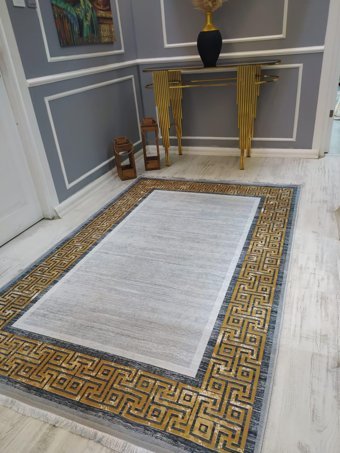 Doruklar Home Collection Krem 0.8 mm Mikropolyester Antibakteriyel Yıkanabilir İnce Kaymaz Dikdörtgen Makine Dokuma Salon Halısı 300x400 cm