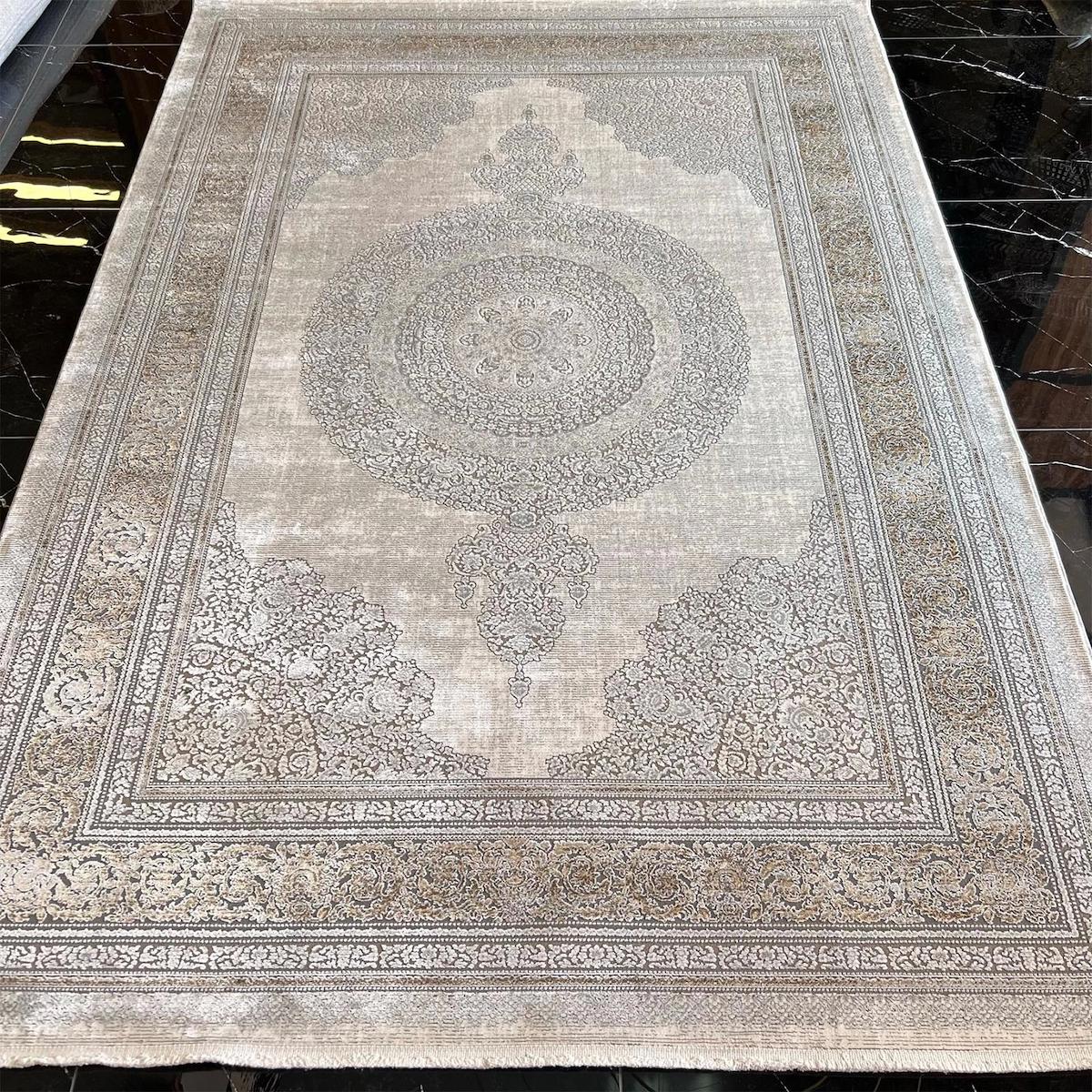 Hoom Rugs Kalipso 3734 Gri 7 mm Akrilik-Viskon Silinebilir Yıkanabilir Orta Kaymaz Dikdörtgen Makine Dokuma Salon Halısı 80x120 cm