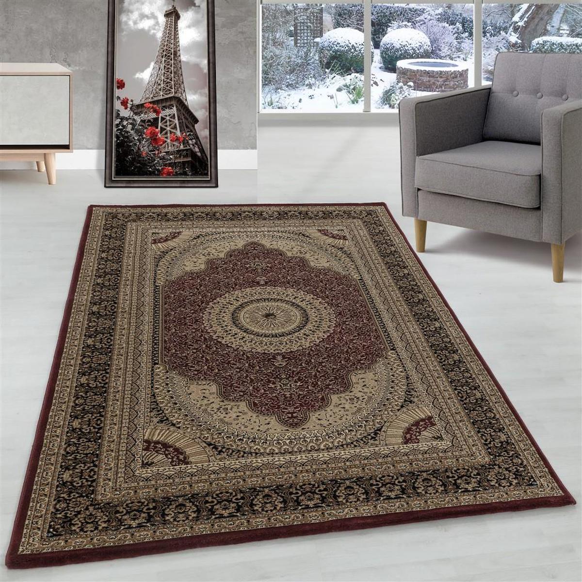 Carpettex Kırmızı 9 mm Polipropilen Yıkanabilir Kalın Kaymaz Lateks Taban Dikdörtgen Makine Dokuma Salon Halısı 120x180 cm