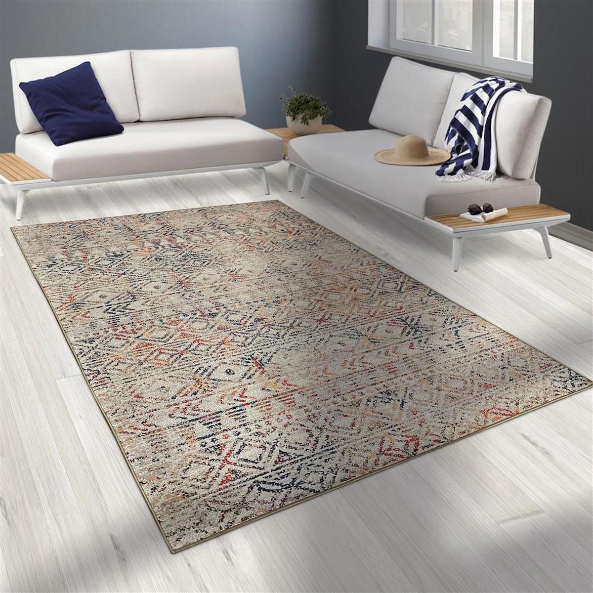 Carpettex Bej 8 mm Şönil Hipoalerjenik Yıkanabilir İnce Kaymaz Taban Dikdörtgen Makine Dokuma Salon Halısı 160x230 cm