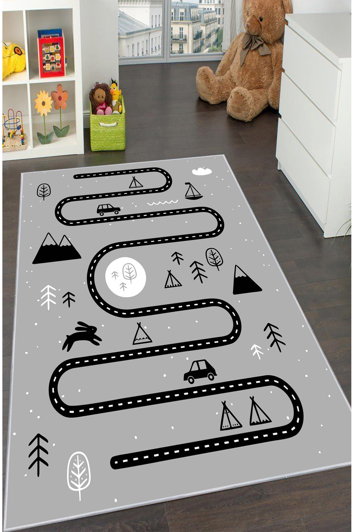 Artizon ART-C-030 Çok Renkli 0.8 mm Polyester Toz Tutmaz Yıkanabilir İnce Kaymaz Dot Taban Dikdörtgen Makine Dokuma Çocuk Odası Halısı 100x250 cm