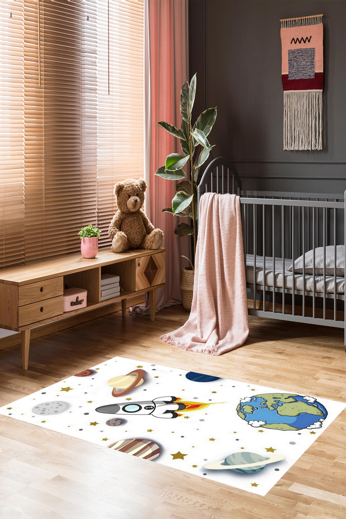Homier Collection H-CK-10055A Krem 9 mm Pamuk Antibakteriyel Yıkanabilir Orta Kaymaz Dikdörtgen Makine Dokuma Çocuk Odası Halısı 120x180 cm