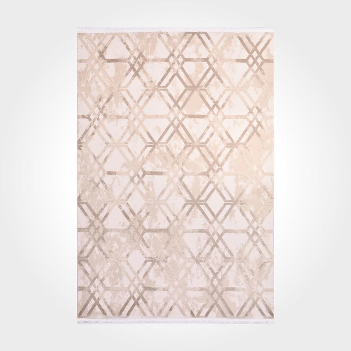 Crea Halı Royal 14568K Krem 11 mm Akrilik Toz Tutmaz Yıkanabilir Orta Geometrik Dikdörtgen Makine Dokuma Salon Halısı 100x200 cm
