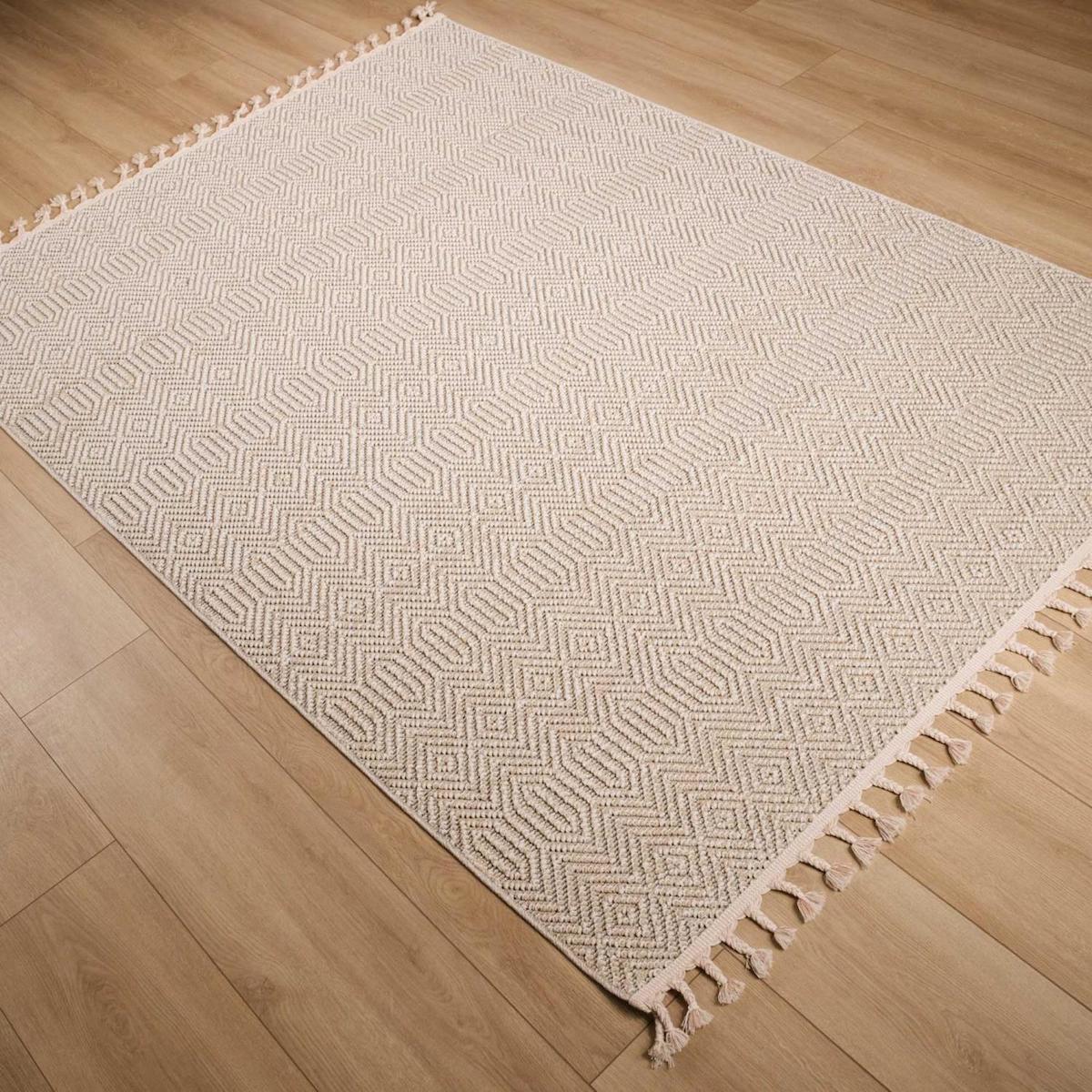 Eko Halı Soho Krem Polyester Silinebilir Yıkanabilir Kaymaz Dikdörtgen Makine Dokuma Oturma Odası-Salon Halısı 100x150 cm