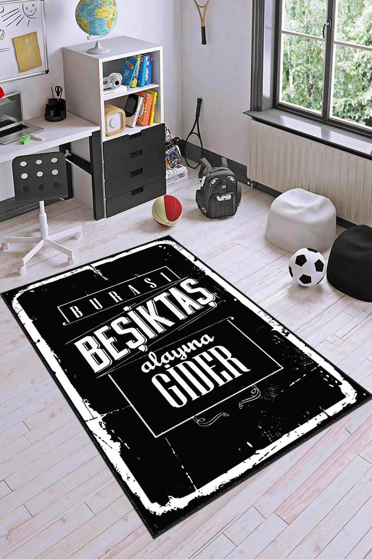 Viva Home AR191 Beyaz - Siyah 7 mm Mikropolyester Antibakteriyel Yıkanabilir Kalın Kaymaz Lateks Taban Dikdörtgen Makine Dokuma Salon Halısı 200x290 cm