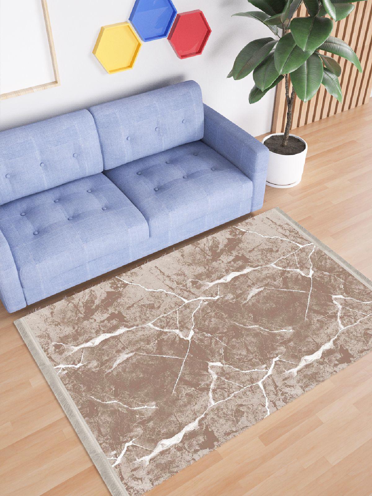 Enbe Collection E-ST1019D Kahverengi 5 mm Pamuk Silinebilir Yıkanabilir Orta Kaymaz Dot Taban Dikdörtgen Makine Dokuma Oturma Odası Halısı 80x150 cm