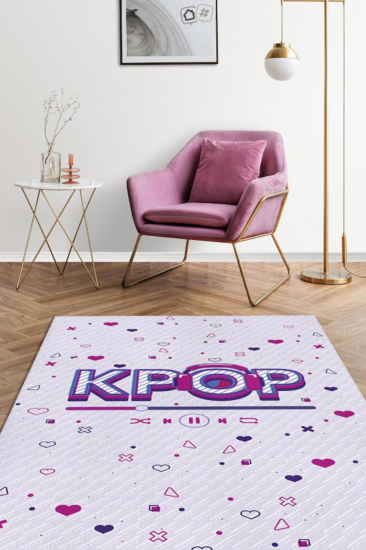 Homshtag K-Pop Krem 4 mm Pamuk Antistatik Yıkanabilir İnce Kaymaz Dikdörtgen Makine Dokuma Genç Odası Halısı 80x180 cm