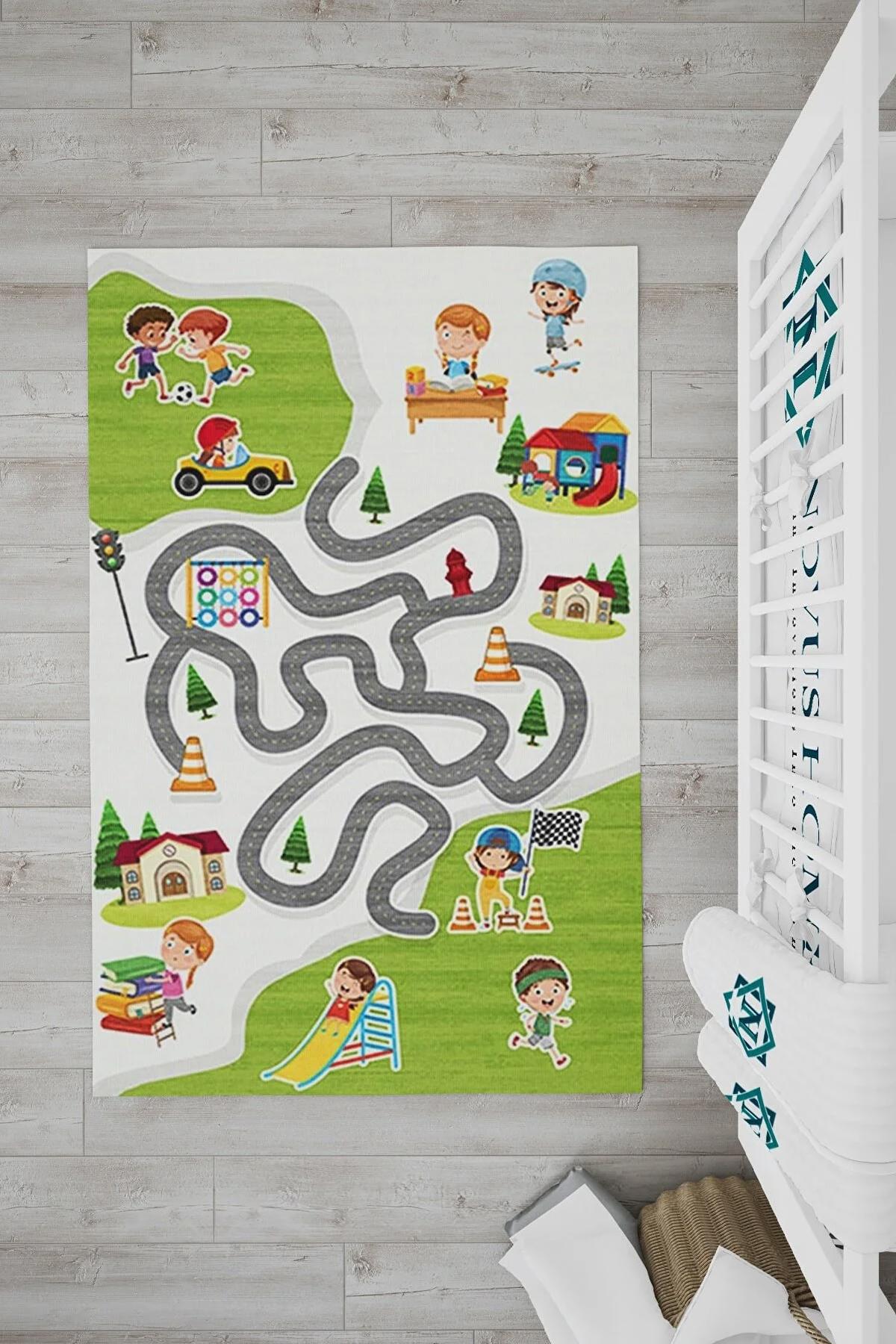 Novus Home Verona Serisi Çok Renkli 6 mm Polyester Antibakteriyel-Toz Tutmaz-Yalıtıma Yardımcı Yıkanabilir İnce Kaymaz Taban Dikdörtgen Makine Dokuma Çocuk Odası Halısı 120x180 cm