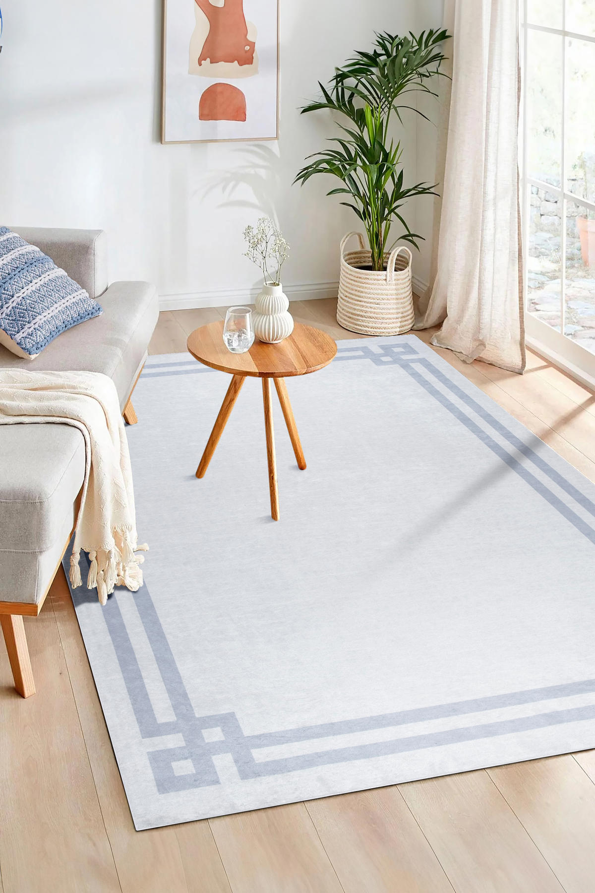 Valery Home 21283 Krem 12 mm Polipropilen Yıkanabilir Orta Kaymaz Dot Taban Dikdörtgen Makine Dokuma Salon Halısı 180x180 cm
