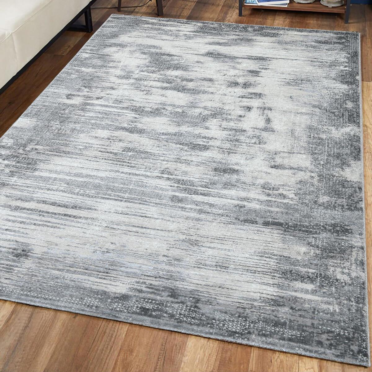 Giza Home Oriental 3975A Gri-Krem 8 mm Polyester Antibakteriyel Yıkanabilir İnce Dikdörtgen Makine Dokuma Salon Halısı 80x300 cm