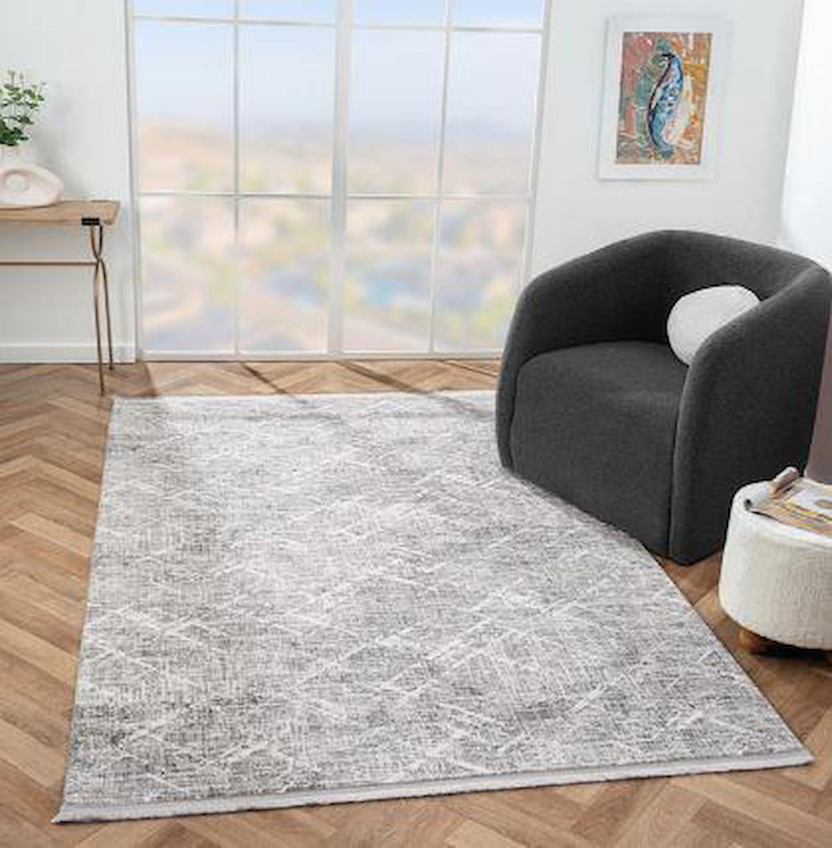 Çam Halı West WD009A Gri 9 mm Polyester Silinebilir Yıkanabilir Orta Dikdörtgen Makine Dokuma Salon Halısı 80x120 cm