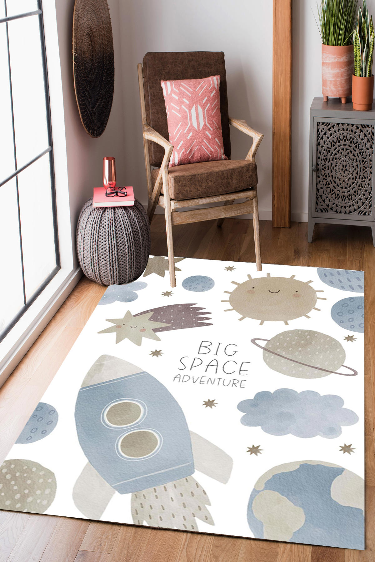Homier Collection H-CK-10192A Krem 7 mm Pamuk Antibakteriyel Yıkanabilir Orta Kaymaz Dot Taban Dikdörtgen Makine Dokuma Çocuk Odası Halısı 200x290 cm