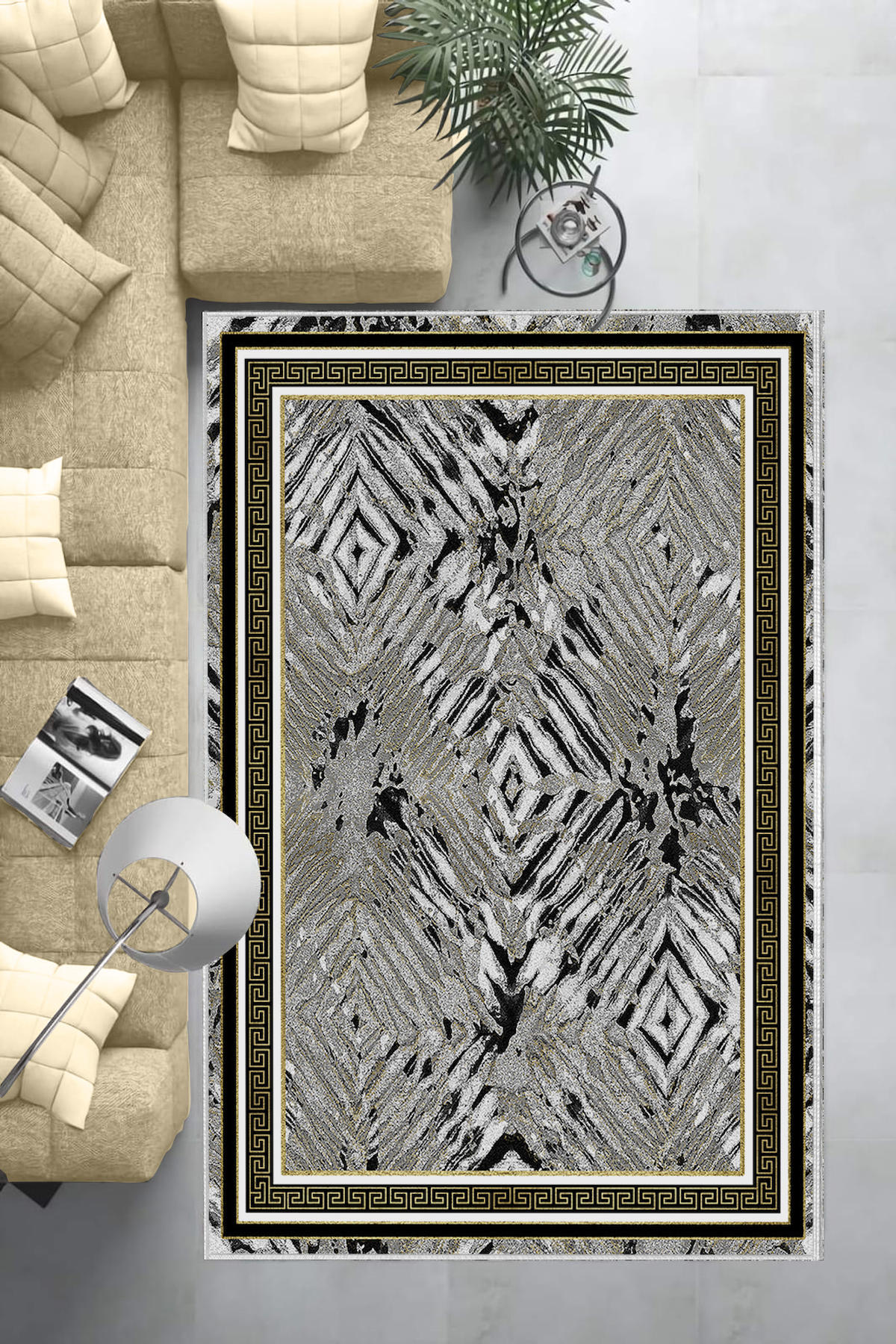 Aldora Çok Renkli 0.8 mm Polipropilen Yıkanabilir Orta Kaymaz Deri Taban Dikdörtgen Makine Dokuma Salon Halısı 150x250 cm