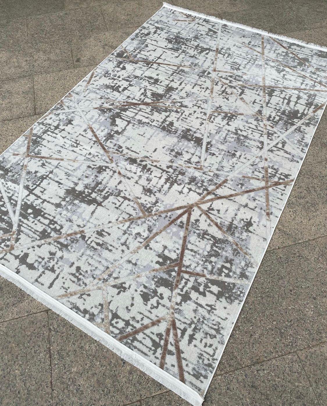 Baransu Halı Krem 11 mm Akrilik Yıkanabilir İnce Kaymaz Jüt Taban Dikdörtgen Makine Dokuma Salon Halısı 200x290 cm