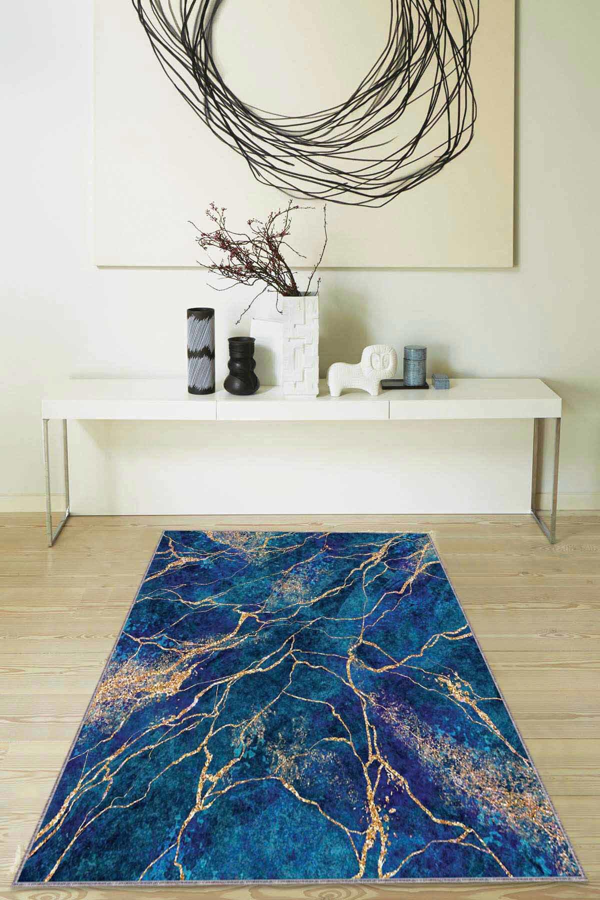 Viva Home RV126 Çok Renkli 7 mm Mikropolyester Antibakteriyel Yıkanabilir İnce Kaymaz Dot Taban Dikdörtgen Makine Dokuma Salon Halısı 120x200 cm